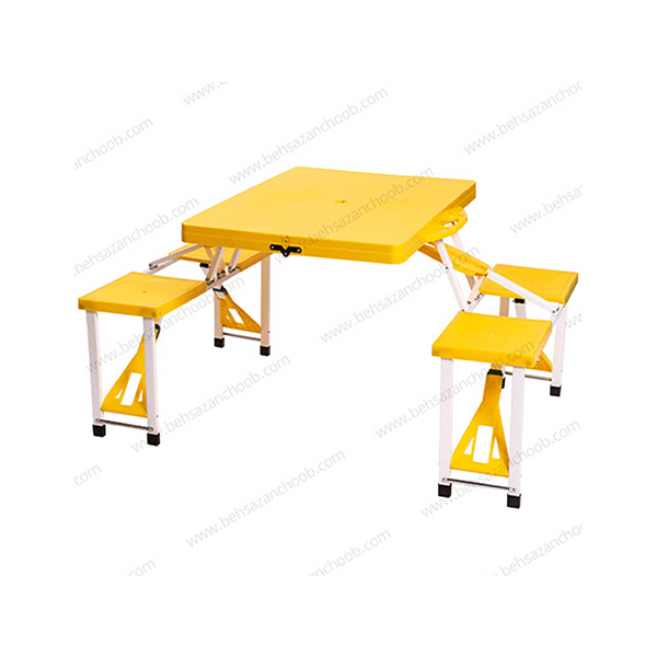 میز و صندلی چهار نفره تاشو رنگ زرد A006